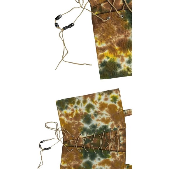 Handmade Reversible Earth Tone Tie Dye Lace Up Suede  Corset Crop Top - Picture 9 of 10